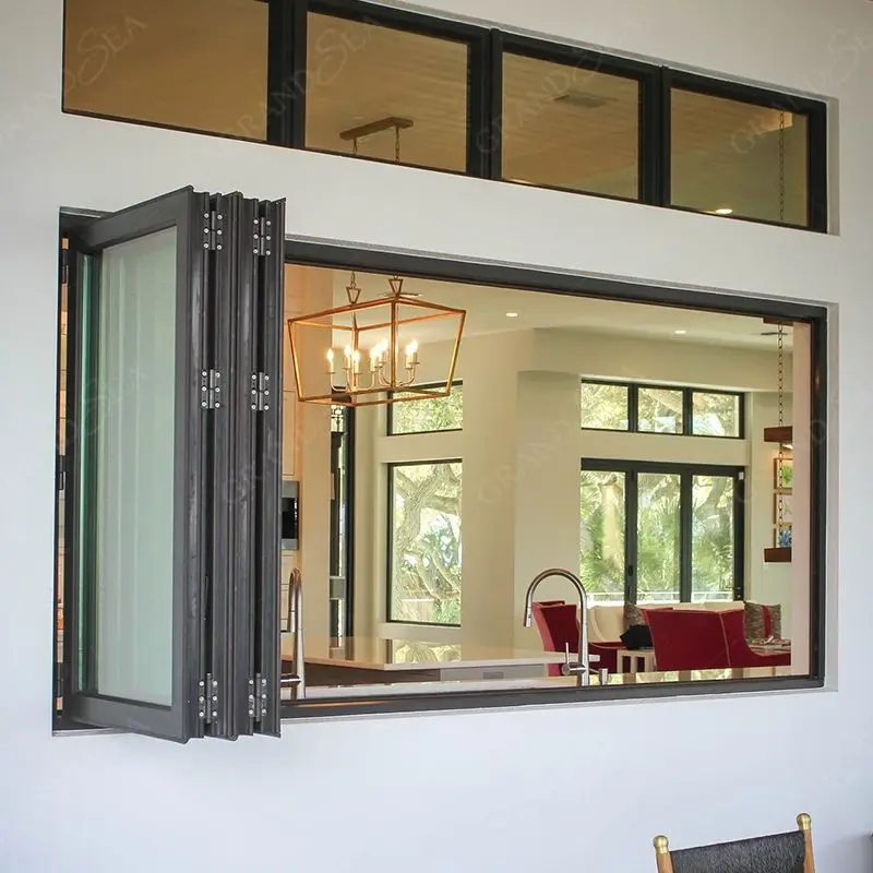 Noiseless Aluminum Frame Double Glazed Folding Windows 48 x 60 36 x 72 Aluminum Folding Windows For Houses