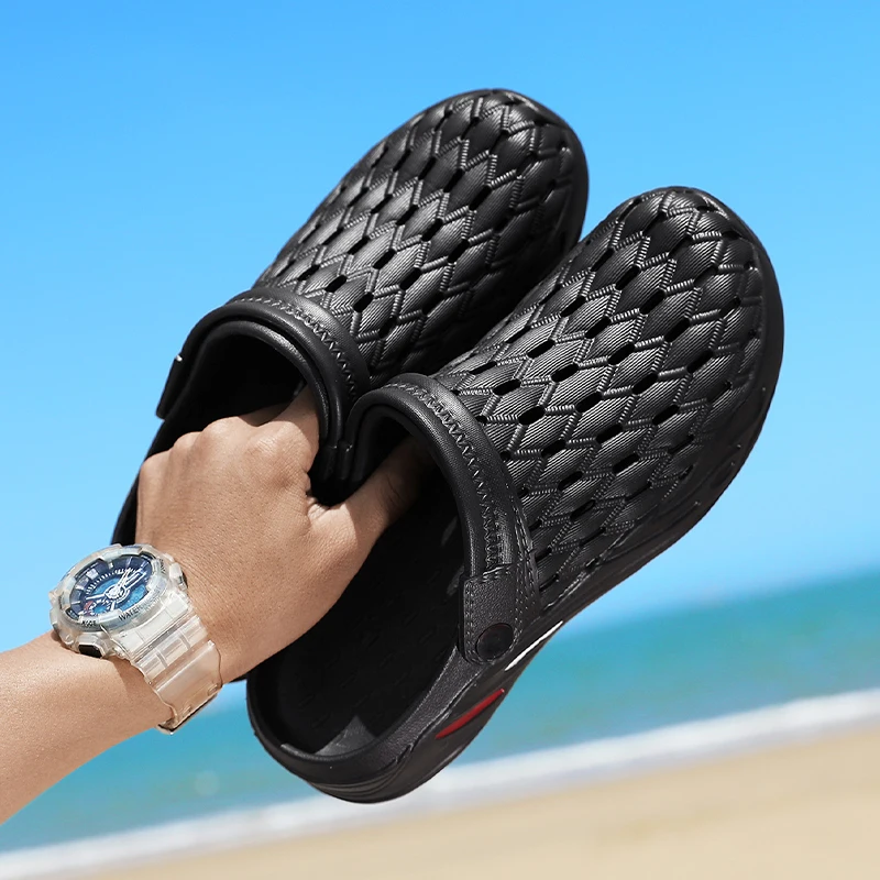 Custom OEM Outdoor Beach Summer Black Wholesale Flats Men Slippers