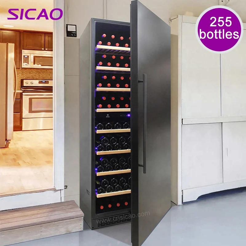 Built In Upright Black Furniture 305 Bottle Side By Side Commercial Restaurant Wine Refrigerator With Solid Foam Door