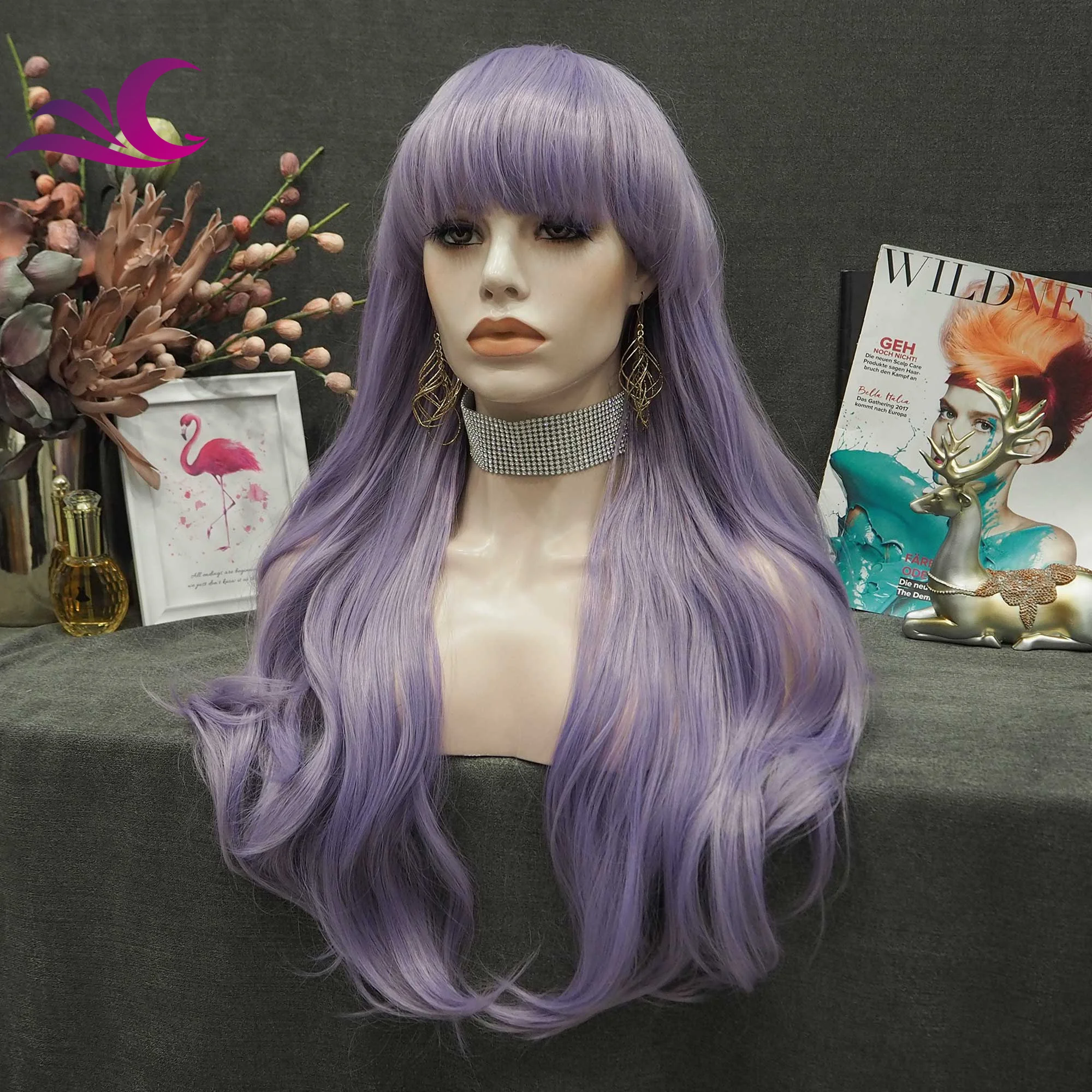 Celebrity Free Sample Cosplay Synthetic Wigs Lavender Purple Color High Temperature Fiber Synthetic Wigs