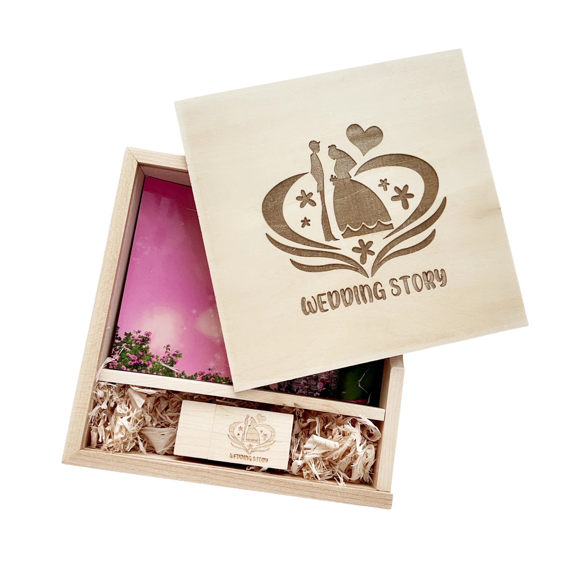 Wedding Wood USB Flash Drive customized wooden photo box for wedding wooden wedding photo album 2.0 3.0 8GB 16GB 32GB 64GB 128GB