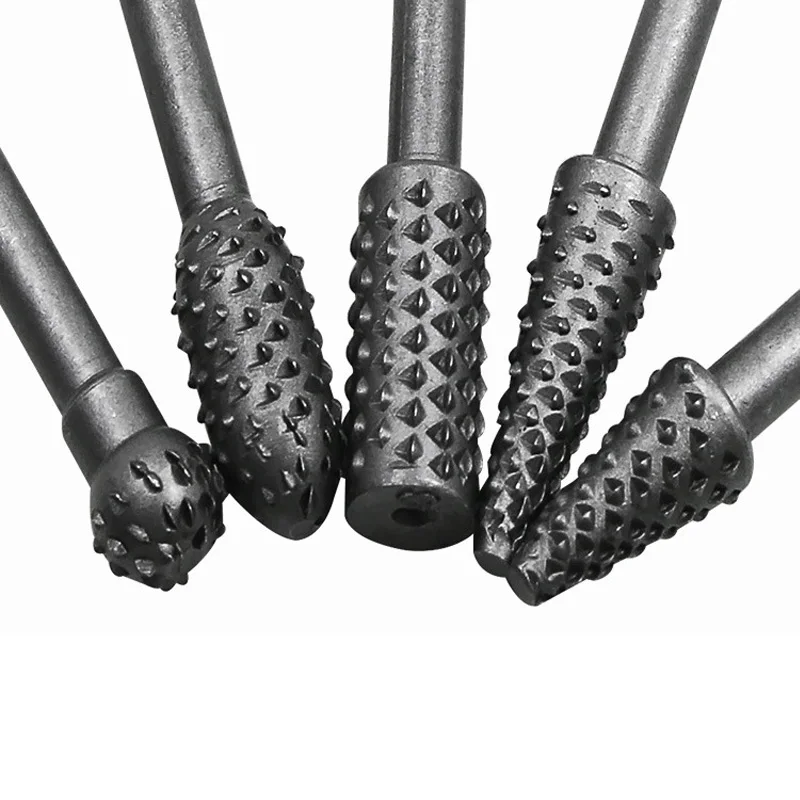 5Pcs 1/4' Drill Bit Rotary Rasp File Set for Woodworking Knife Wood Carving Tool Carpentry Wood Cutting Tools WorkDrill Bit Set