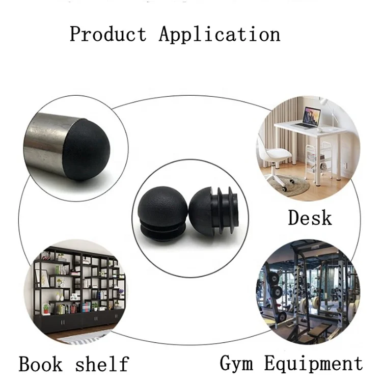 Black Round square dome Plastic pipe tube Plugs glide Insert End Caps for Tube Pipe