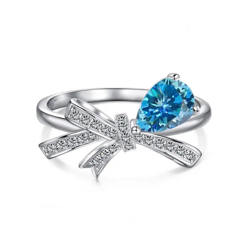 Dylam Best Selling Green Pear Ring Stone Wedding Ring Cubic Zirconia Cz 925 Sterling Silver Bow Knot Rings Jewelry Women Set