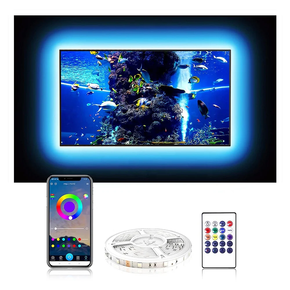 3.8m 12.5ft 5 Volt RGB Gaming Room Bedroom Theater USB Powered Bar Smart SMD LED Strip for 55-65 inch TV Backlights
