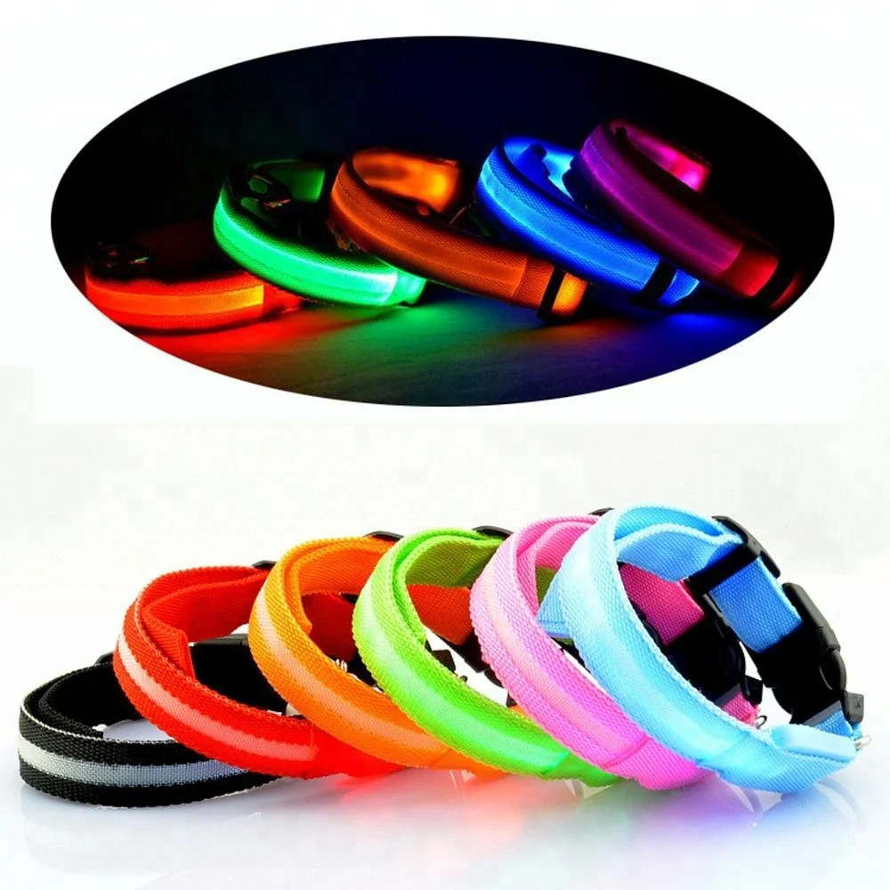 Best Selling Dog Collar Neoprene Padded Flashlight Nylon Strip Pet Glow Battery Or Usb Rechargeable Led Dog Collar