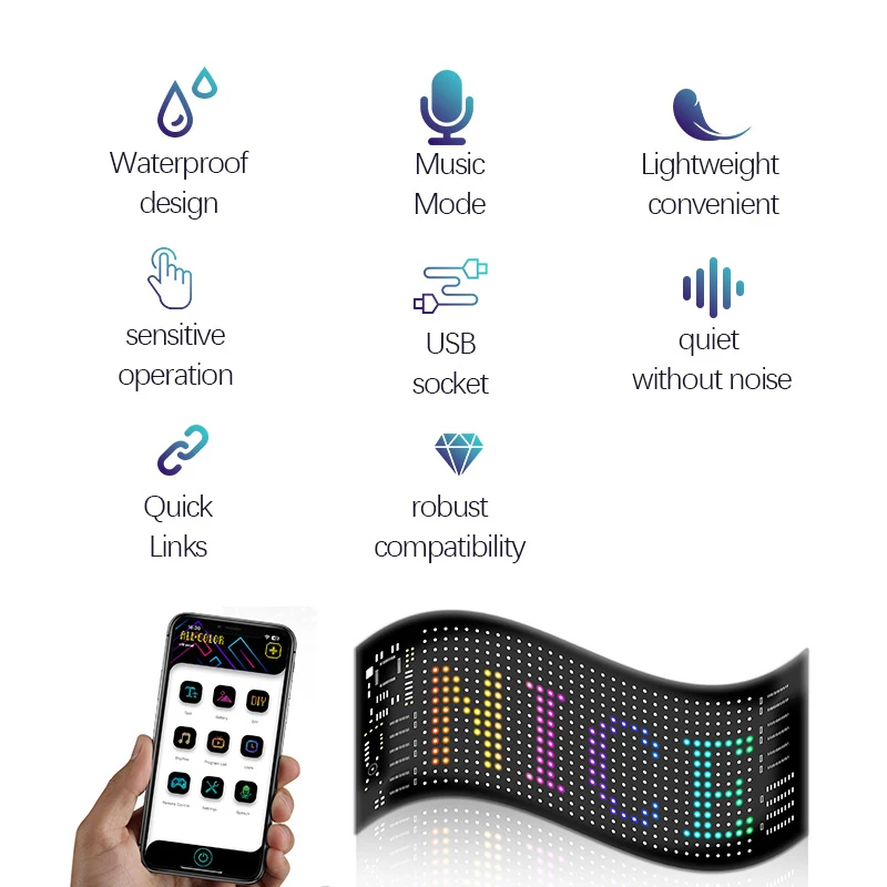 Flexible LED Sign Board App Control Flex Led Screen For Car Flexible Led Display Sign Board Panel Light Pixel