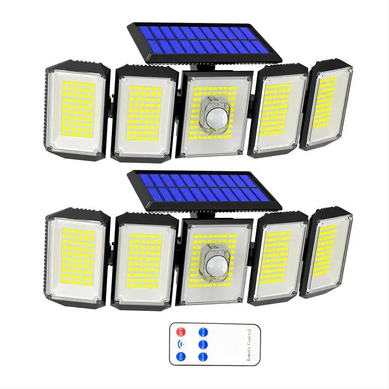 Factory Supply 300 LED IP65 waterproof motion sensor Outdoor 5 head remote control solar wall light