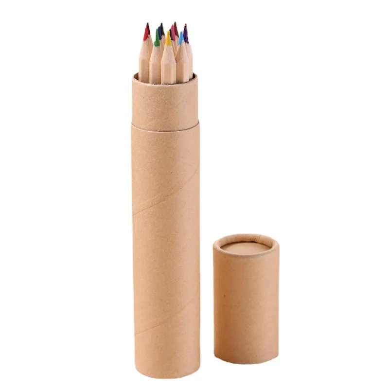 Wholesale Cheap Art Painting Color Set professional Customized Logo Printing 12 Colors long short size Pencil In Paper Tube Box