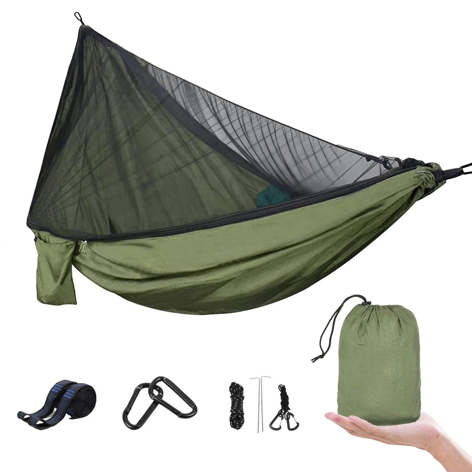 Outdoor Hammock with Mosquito Net 600 lb Load Capacity Breathable Ultralight Parachute Nylon Camping Travel Hammock