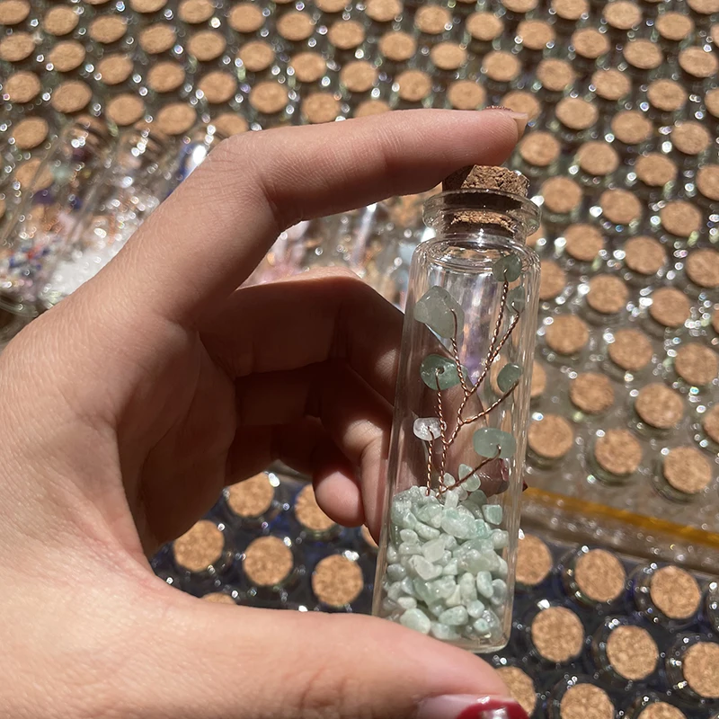 Natural Crystal Glass Gravel tree  Wishing Bottle  Healing Stone Natural Polished Stones Lucky glass bottle gift