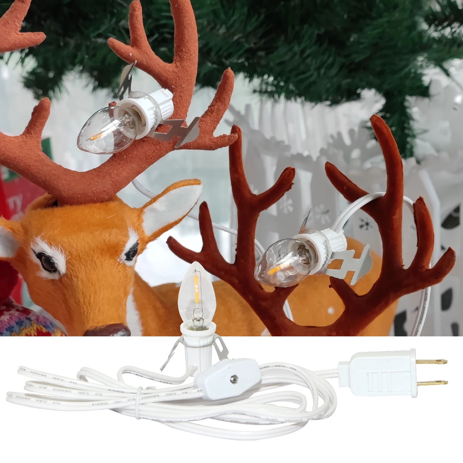 Accessory White switch lamp cord clip with c7 LED Light Bulbs cord