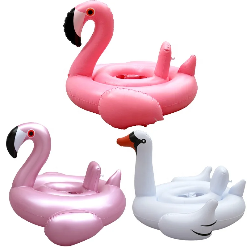 Rose Gold Inflatable Flamingo Swan Swimming Rings With Seat And Backrest Beach Party Swimming Circle Air Cushion Toys For Kids