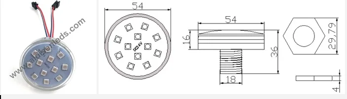 DC12v/24v 54 мм 12 светодиодов smd5050 RGB пиксельные огни адресуемые программируемые парка развлечений