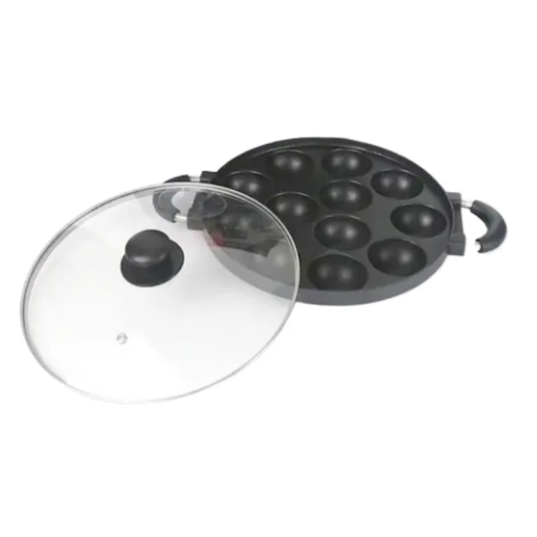 Hot Sale  Baking Cake Pan Round Multi-holes With Glass Lid Griddle Cast Iron Pot