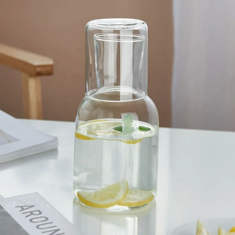 Glass cold water bottle juice cup Large capacity household high borosilicate glass thickened heat resistant one person drink set