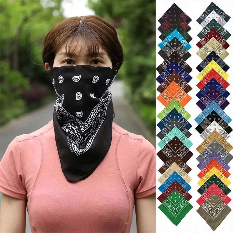 2024 Fashion Hip Hop 100% Polyester Bandana Square Scarf 55cm*55cm Black Red Paisley Headband Printed For Women/Men/Boys/Girls