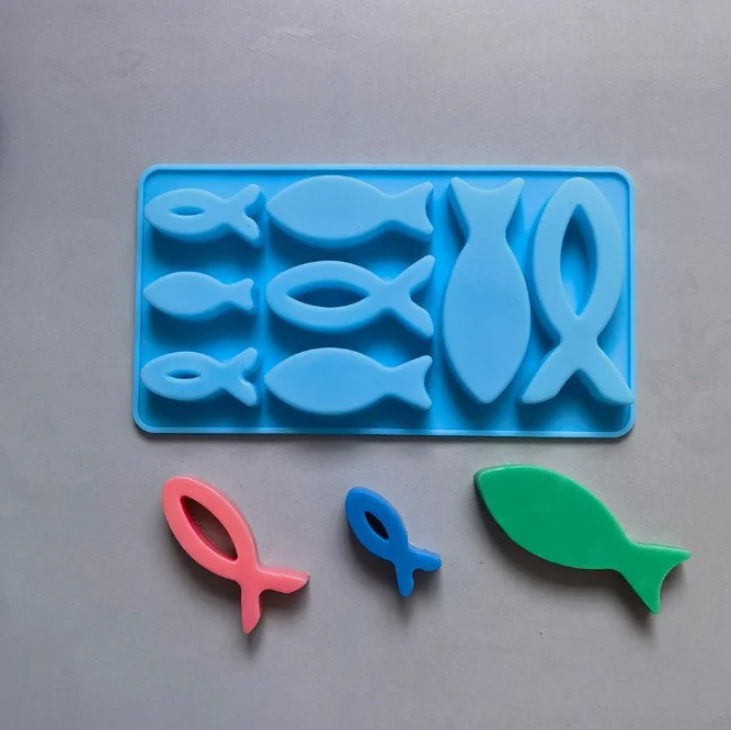 8 Cavity Large Small Fish Shape Silicone Cake Mold Candle Soap Mold DIY Making Mold Silicone Resin Tray