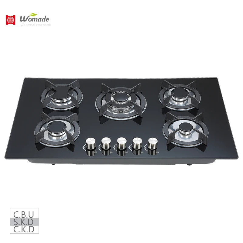 900MM tempered glass 5 head built in gas hobs estufas elegantes
