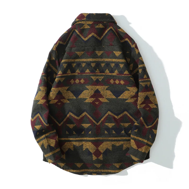 2023 Autumn and Winter Port Wind Loose Long-sleeved Day System Thickened Woolen Shirt Top Coat Men