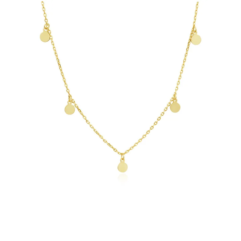 925 Sterling Silver Round Disc Coin Necklace Luxury Gold Star Lock Moon Pendant Dainty Necklace for Women