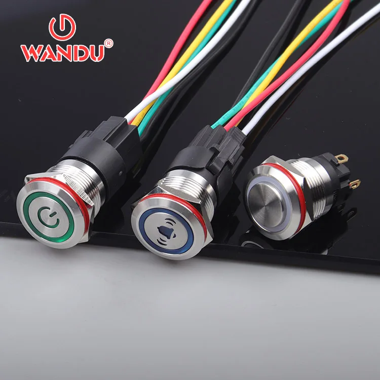 Wandu WD19A 19 мм 7-контактный 5-контактный разъем автомобильного гудка дверной звонок LED переключатель с моментальной самоблокировкой Функциональная кнопка переключатель