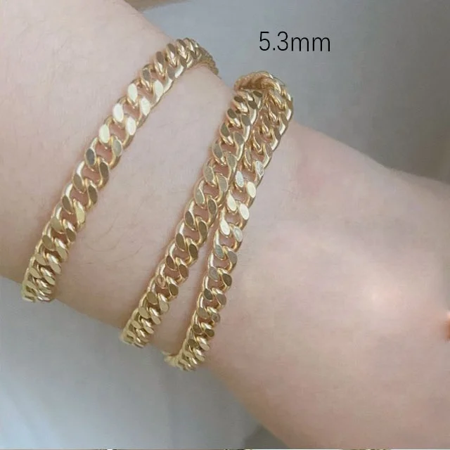 Xinfly 3.1mm 4.2mm 5.3mm hiphop fashion jewelry flat curb Miami Cuban link Chains Solid gold 18k Men Women Necklace