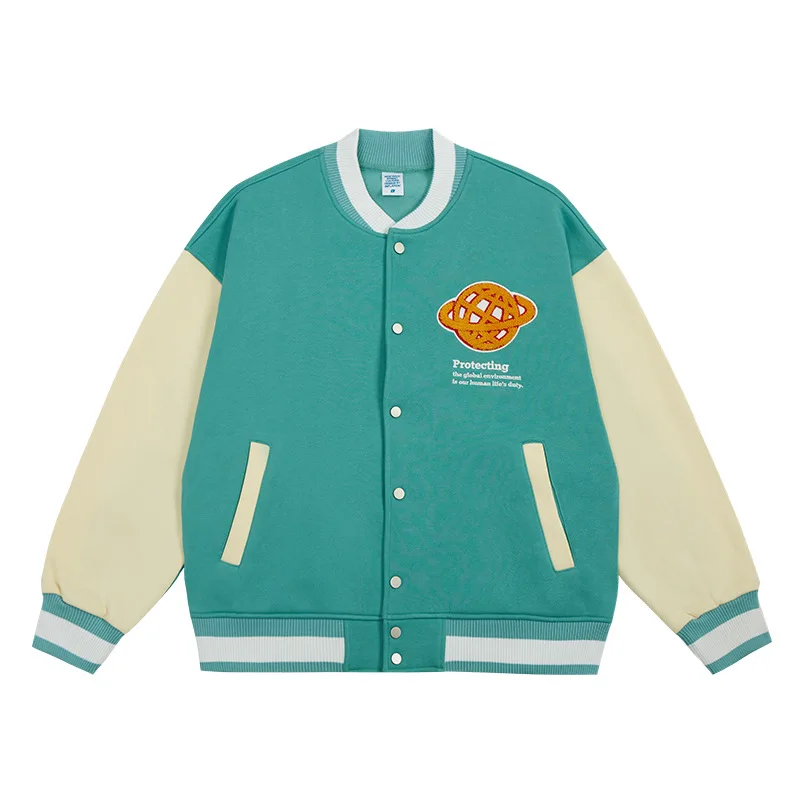 Custom Chenille Embroidery Patch Baseball Jacket Vintage Letterman green Varsity Jackets For Men College striped Varsity Jackets