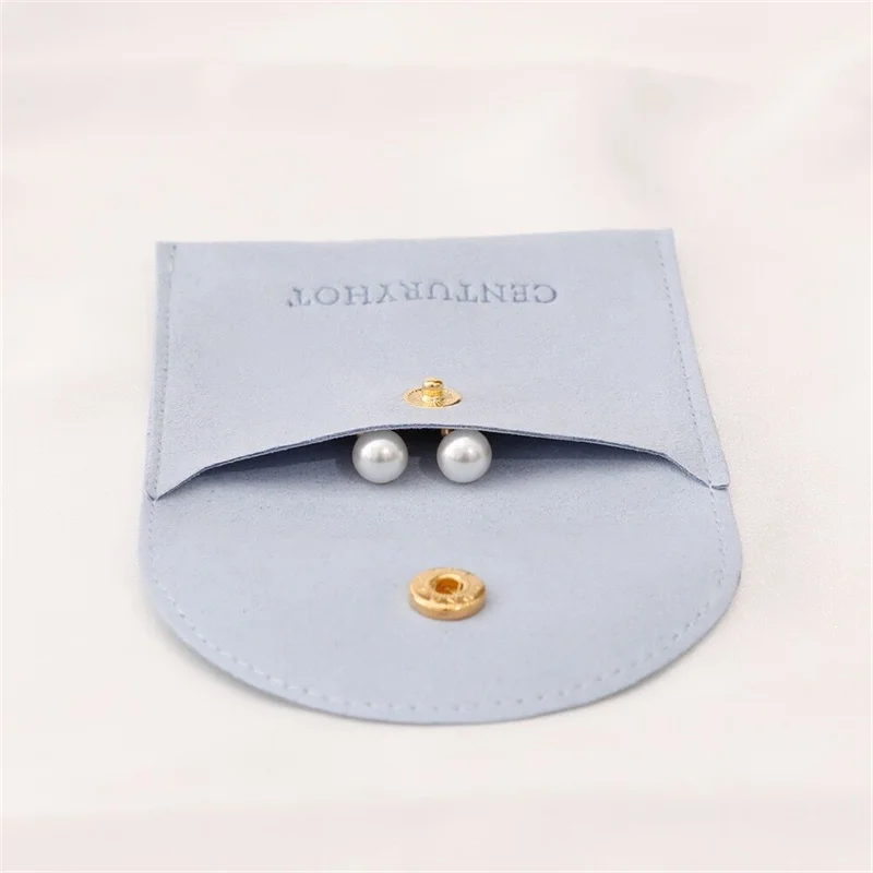 YCX Custom Logo Jewellery Pouch Bag Microfiber Suede Velvet Earring Necklace Snap Button Jewelry Pouch Packaging With Insert Pad