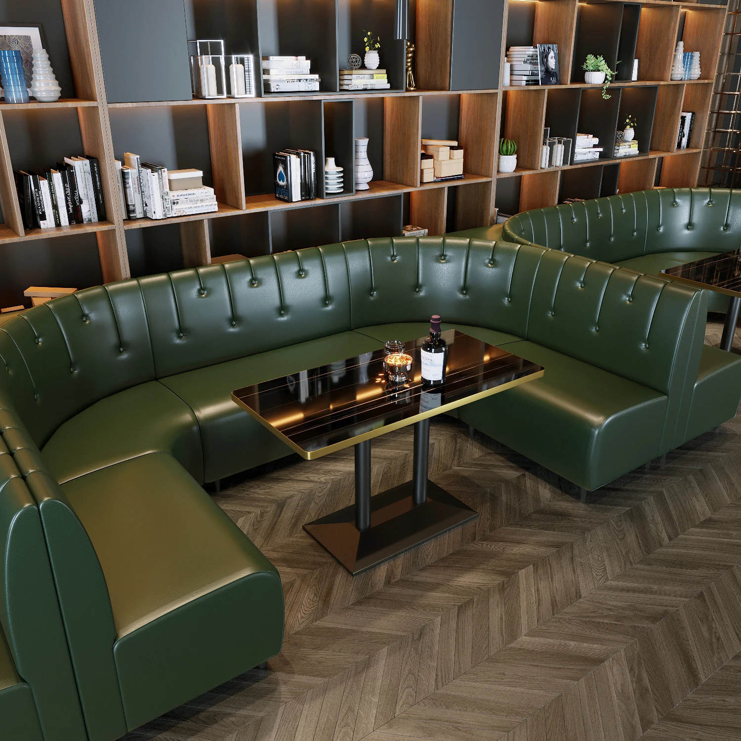 Luxury restaurant furniture sofa set black marble dining table and chairs booth seating for club cafe pub bar