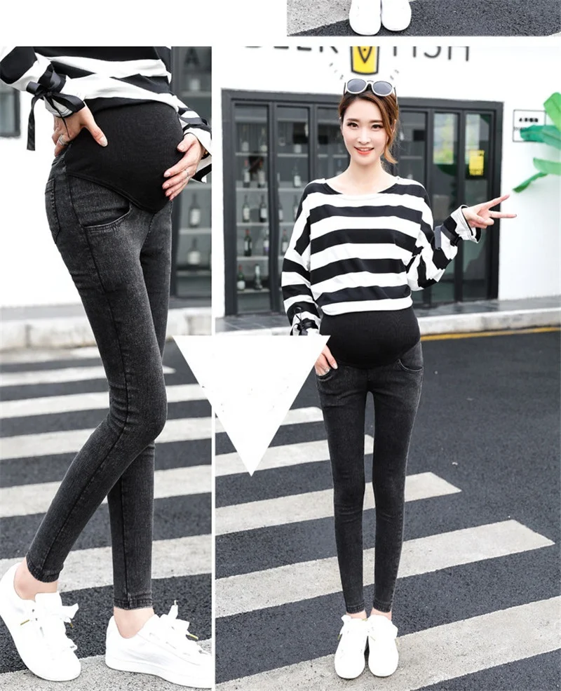 
2019 spring and autumn new maternity pants wash water feet stomach lift pants fried snowflake stretch stomach lift denim pants 