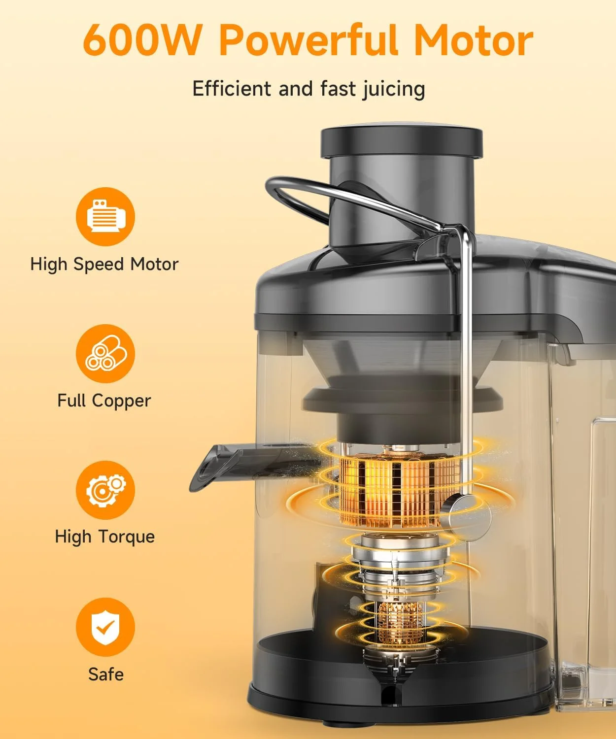 Wide Chute for Whole Fruits High Yield Juice Extractor Compact Centrifugal Juicer Anti-drip Juicer Machine