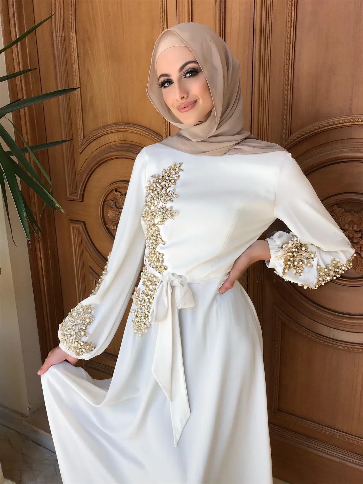6 color Heavy Pearl Muslim Turkey Middle East Dress  chiffon abaya dress with embroidery and beading