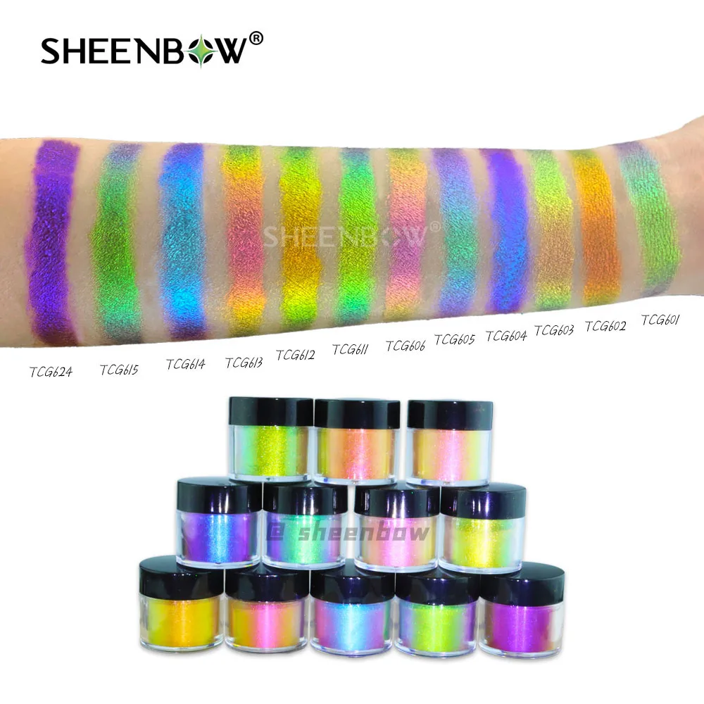 Sheenbow multi chrome chameleon aurora new eyeshadows pigment bulk pink multi chrome eyeshadow