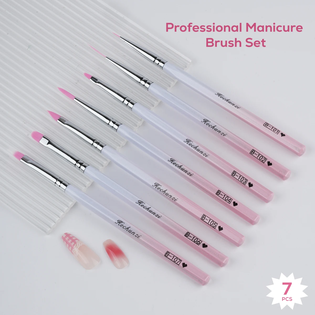 Wholesale Pink Gradient Acrylic Handle 7 pcs/setNail Brush Set Painting Oval Flat Acrylic Nylon Nail Art Brush Set