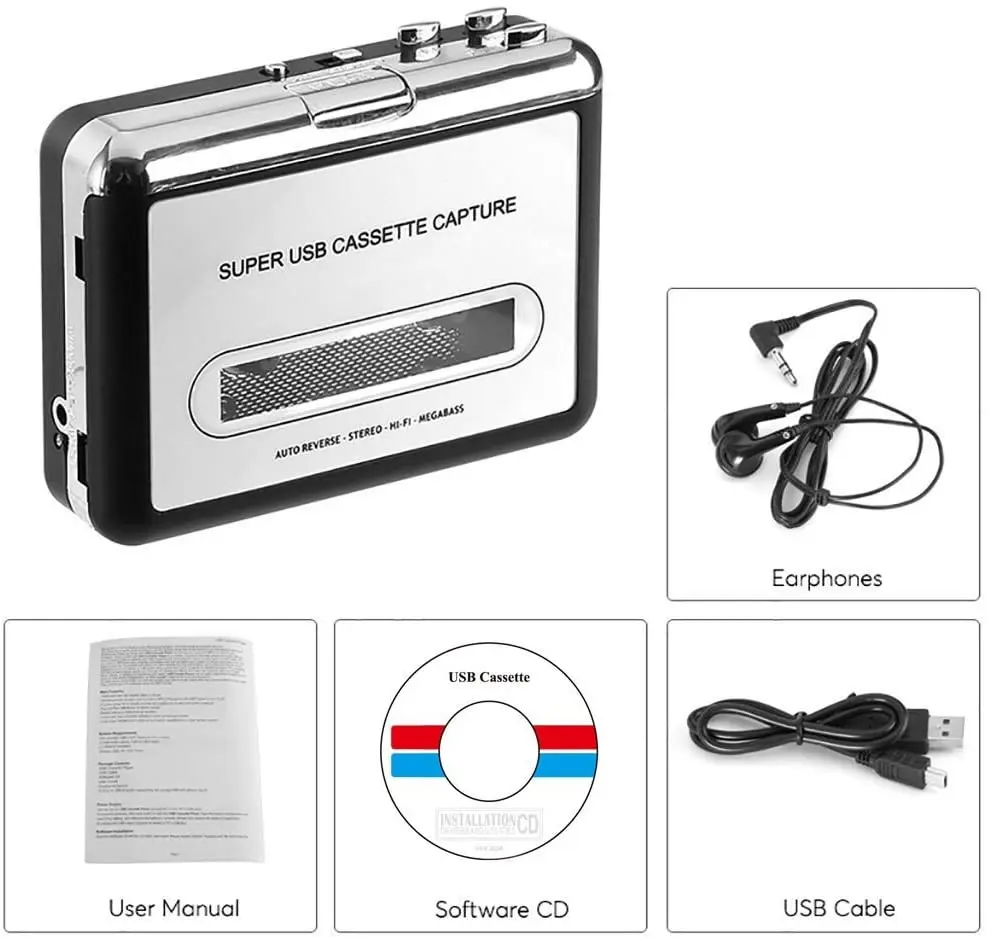 
Mini Cassette Tape to digital MP3 CD Converter USB Cassette capturer player Powered by Battery or USB,work as a walkman 