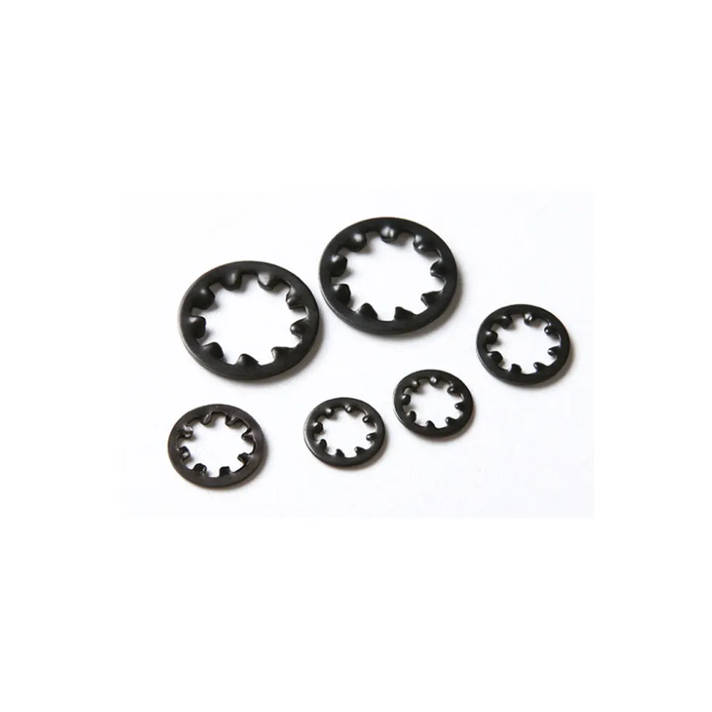 Заводская шайба с внутренним зубчатым коническим замком, стальная шайба с черным покрытием