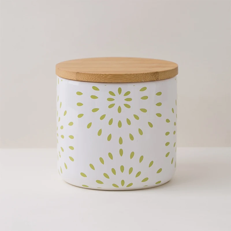 food storage ceramic canister green spots print jar bamboo lid jar