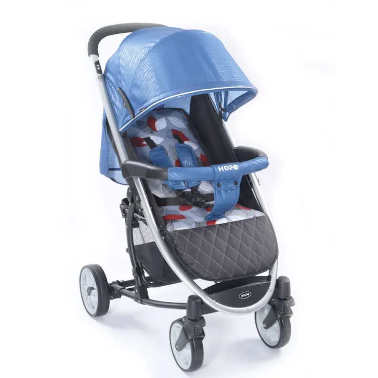 3 position back recline footrest adjustable Oxford blue portable baby stroller foldable