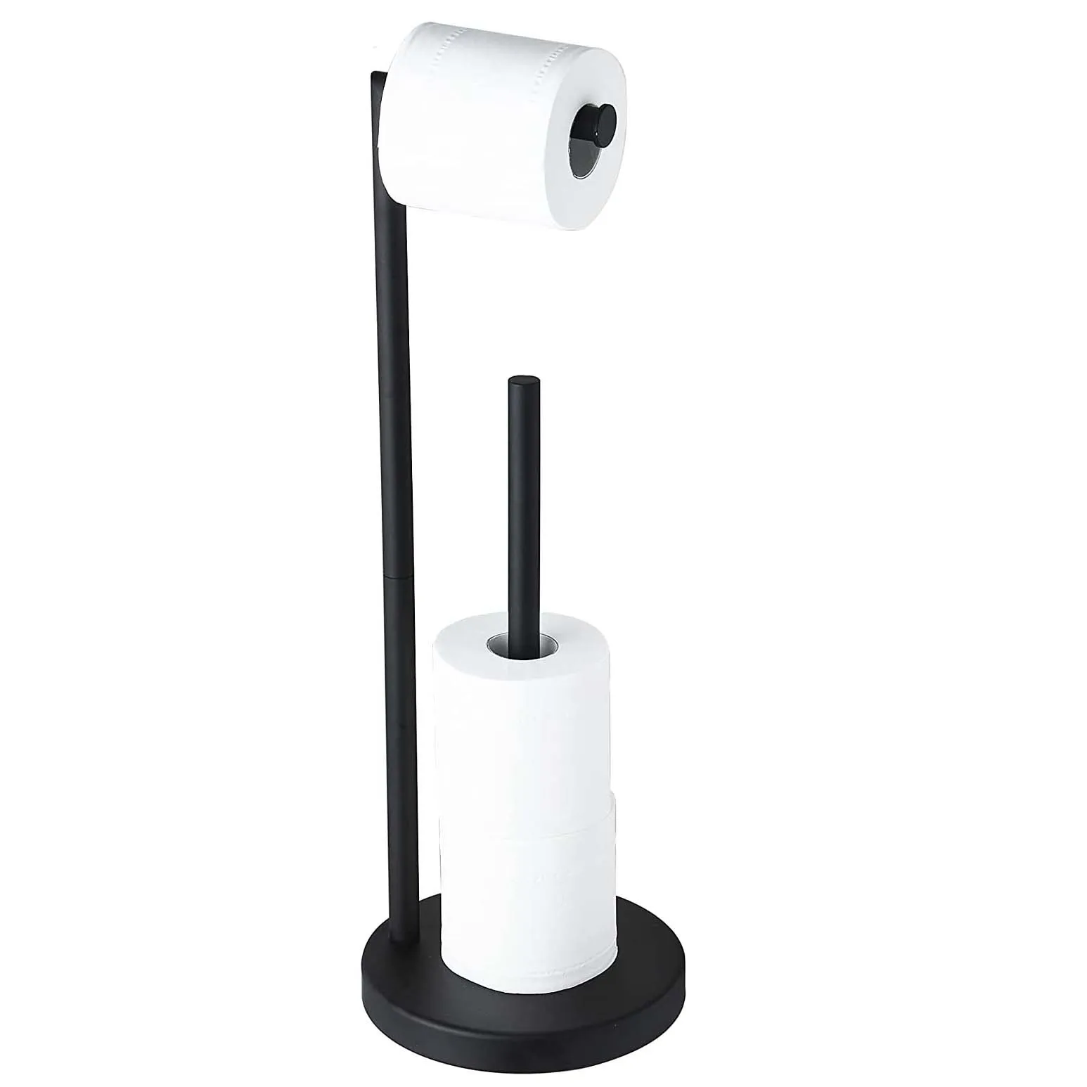 Stainless Steel Modern Matte Black Freestanding Tissue Roll Holder Toilet Paper Holder with Reserve for Bathroom