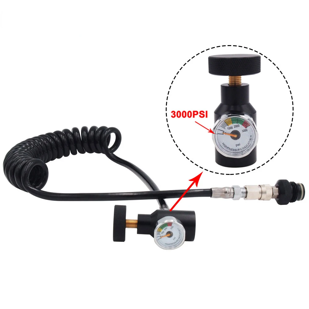 CO2  T21-4 Cylinder to G1/2-14 Tank Remote Hose Coil Line with ASA Adapter and Mini Pressure Gauge 2.5m (extend) Long