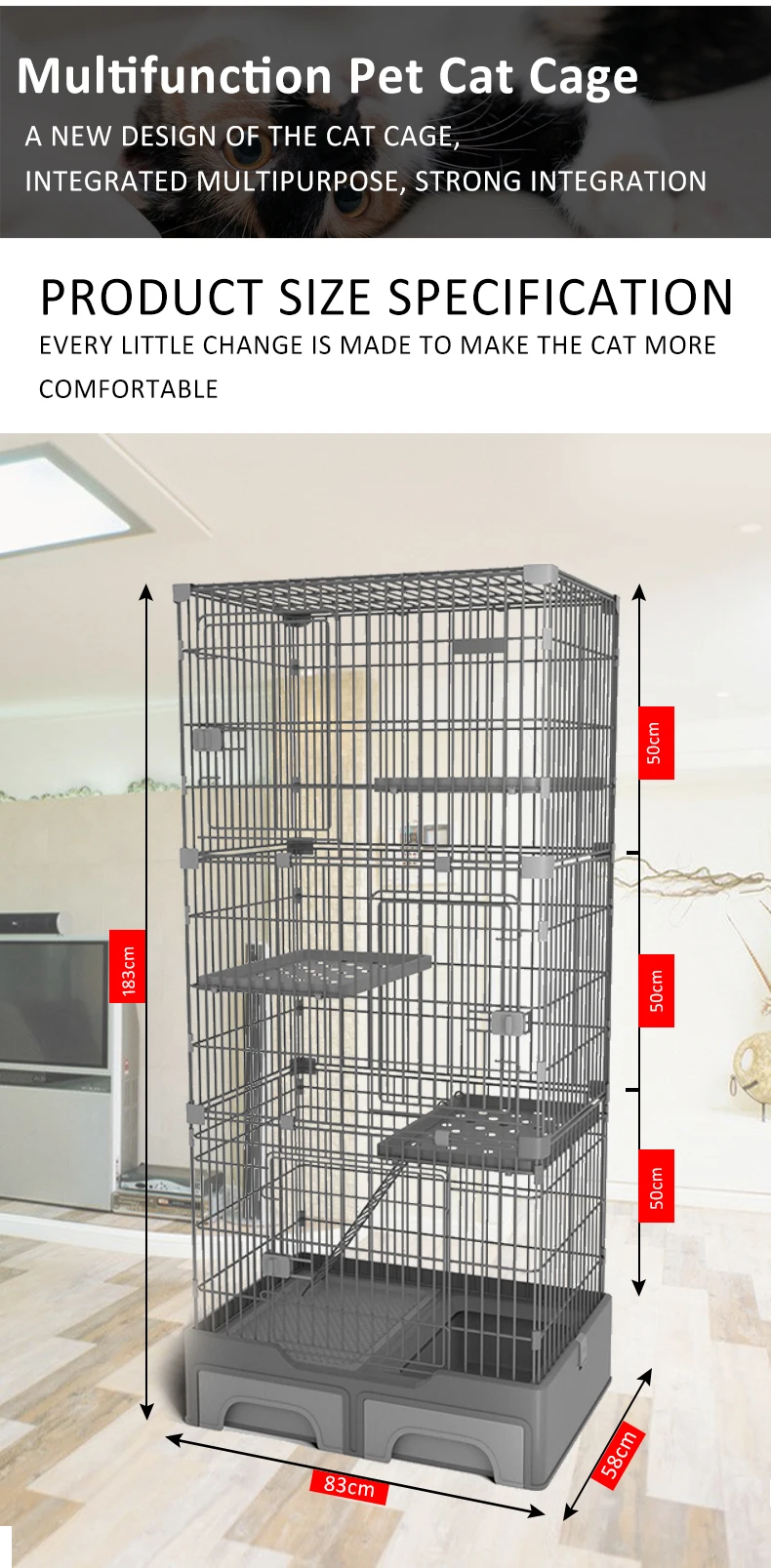 Stainless Steel New 3 Layer Pet Supplies Cage Condo Indoor Cat Enclosure House Big Large Rabbit