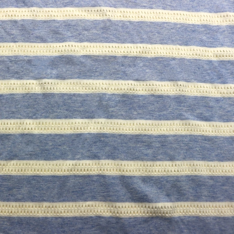 Stripe Grey Hole Single Jersey Mesh Fabric Knit Weft Jacquard Dobby Yarn Dyed Stripe Grey Hole Single Jersey Fabric for Garment