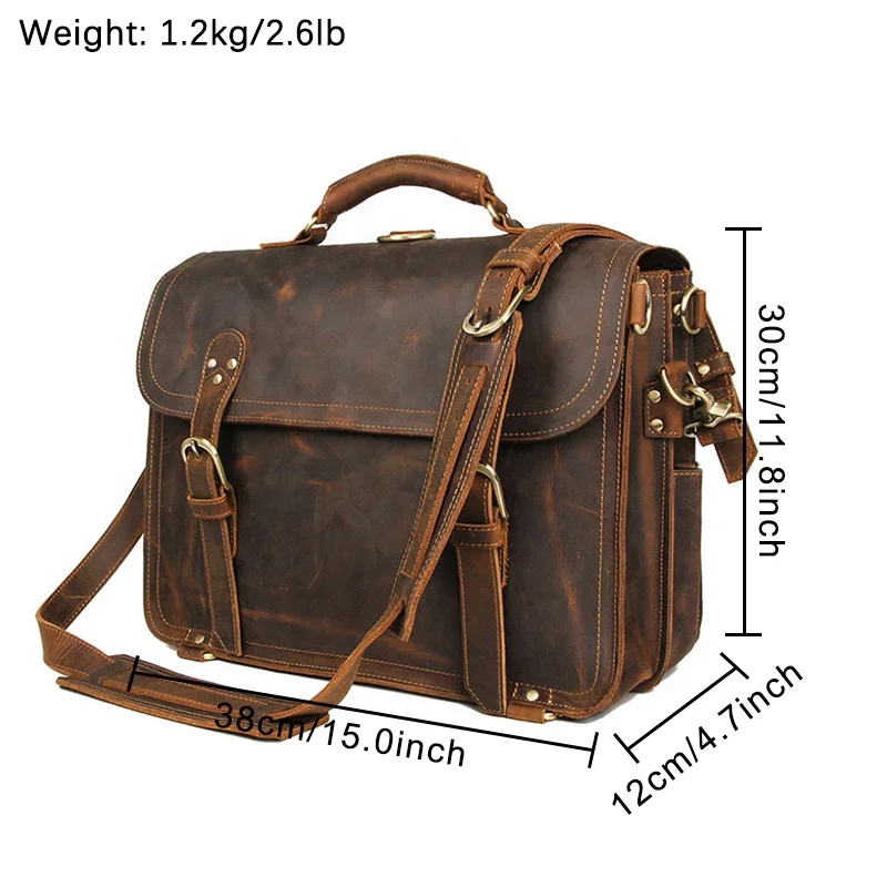 Мужской портфель из натуральной кожи, большой рюкзак из коровьей кожи, сумка-тоут через плечо, Прямая поставка, деловая сумка из кожи Crazy Horse