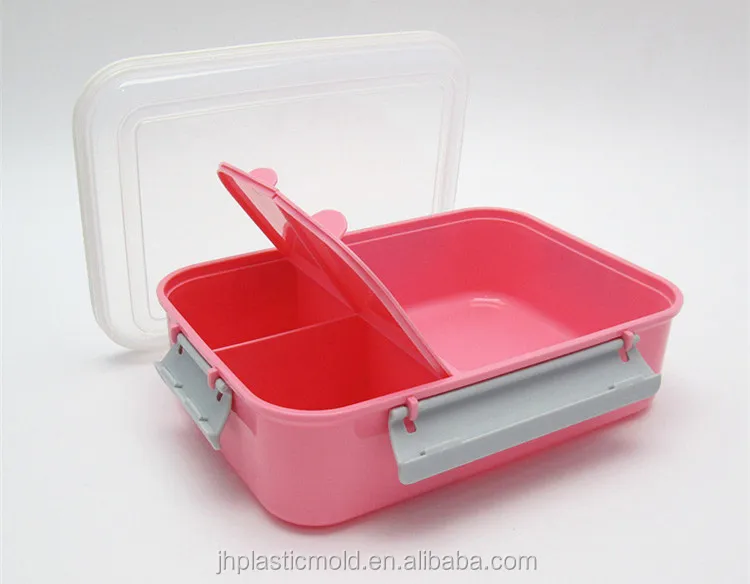 Leak proof Four side locks PP hard plastic lunchbox bento food container with 2 grid