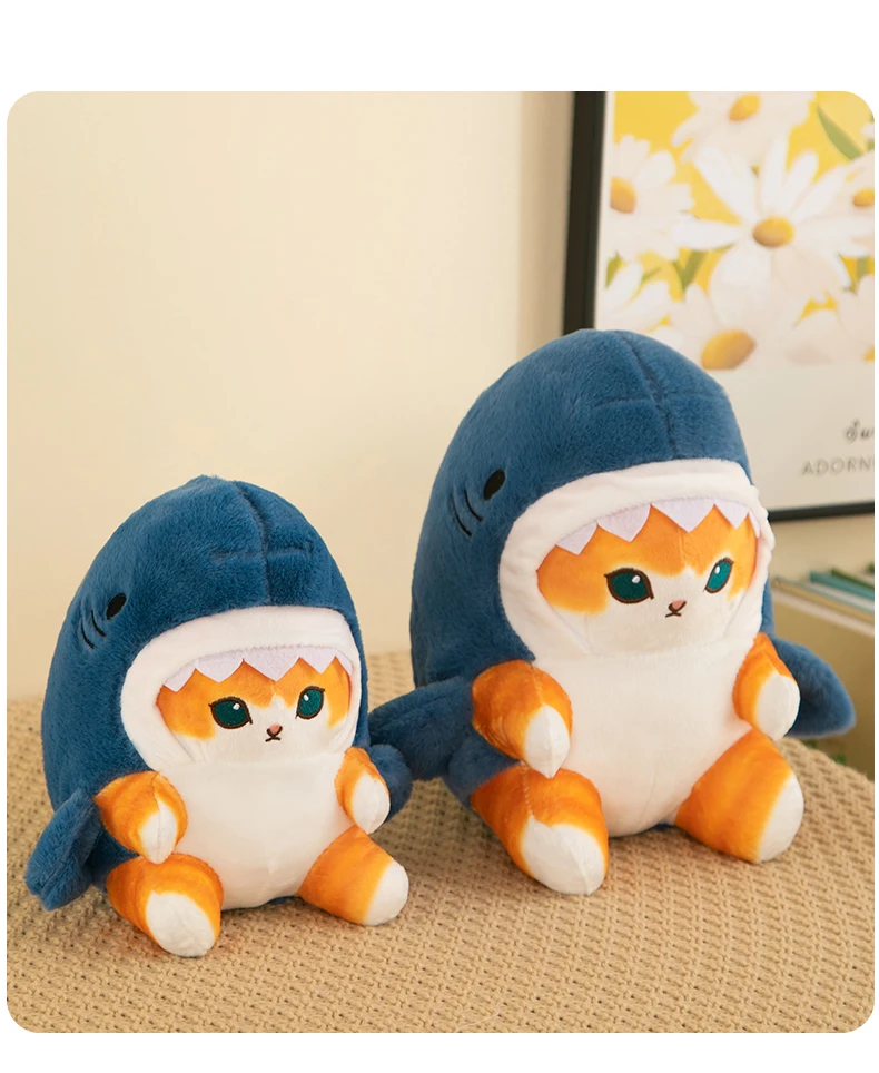 Cute shark cat stuffed animal toys cute toy soft plush shark cat plush pillow