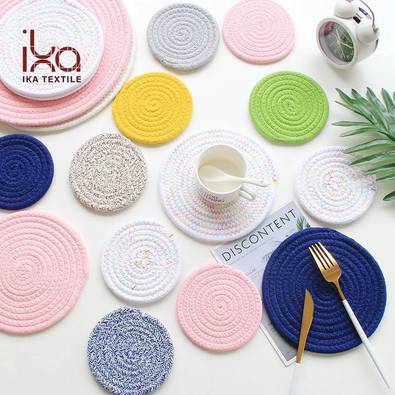 Kitchen Pot Holders Dinner Cotton Thread Weave Round Tables Mats Dining