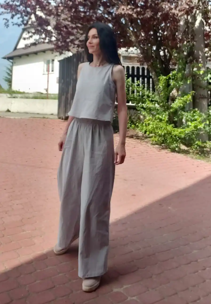 OOTN весенне-летние однотонные комплекты из двух предметов 3XL женские хлопковые льняные Повседневная рубашка без рукавов с круглым вырезом и свободные брюки