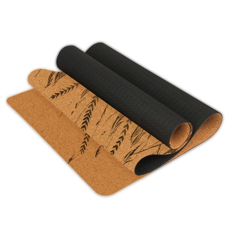 Custom Private Label Print Eco Friendly Cork Natural Rubber Pilates Yoga Mat For Indoor Hot Workouts