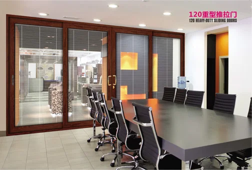 
4 panel thermal break alu flush high quality sliding glass door with built-in blinds 